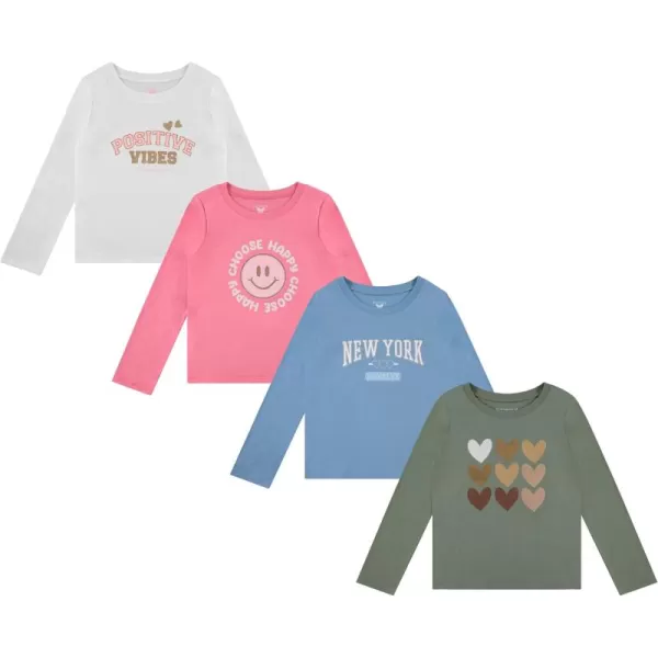 BTween Girls 4-Pack Long Sleeve Graphic T-Shirts - 100% Cotton, Fun &amp; Vibrant Designs