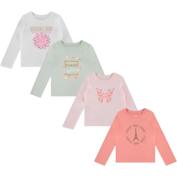 BTween Girls 4-Pack Long Sleeve Graphic T-Shirts - 100% Cotton, Fun &amp; Vibrant Designs