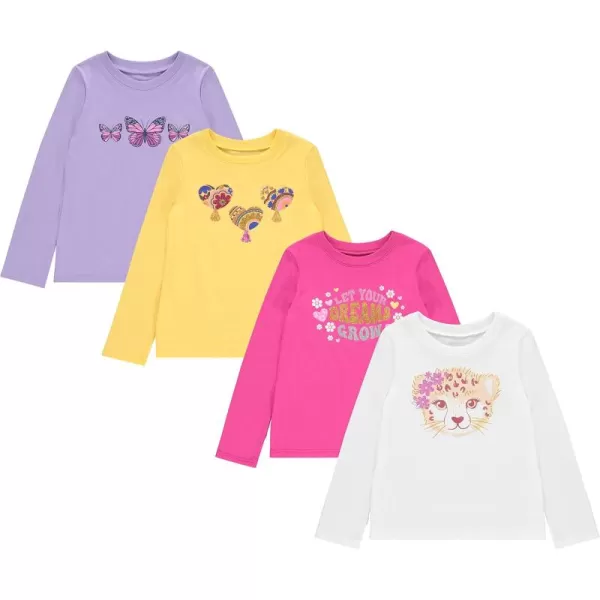 BTween Girls 4-Pack Long Sleeve Graphic T-Shirts - 100% Cotton, Fun &amp; Vibrant Designs