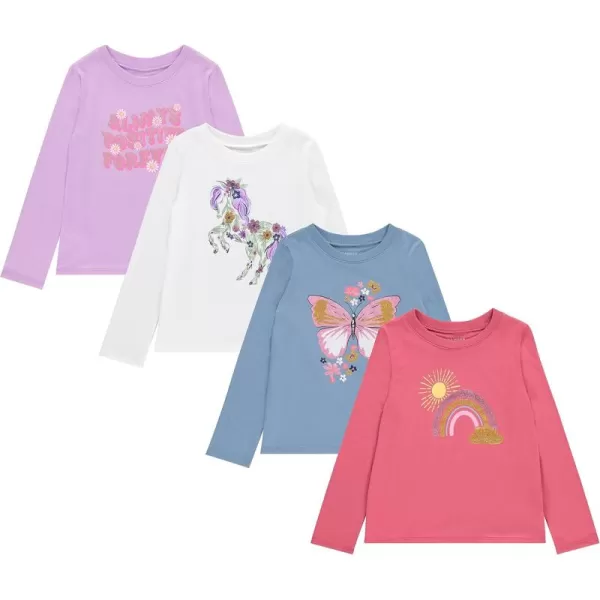 BTween Girls 4-Pack Long Sleeve Graphic T-Shirts - 100% Cotton, Fun &amp; Vibrant Designs
