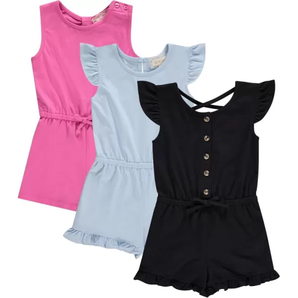 BTween 3-Pack Girls' Jumpsuits &amp; Rompers - Sleeveless &amp; Flutter Sleeve One Piece Overall Suit for Kids
