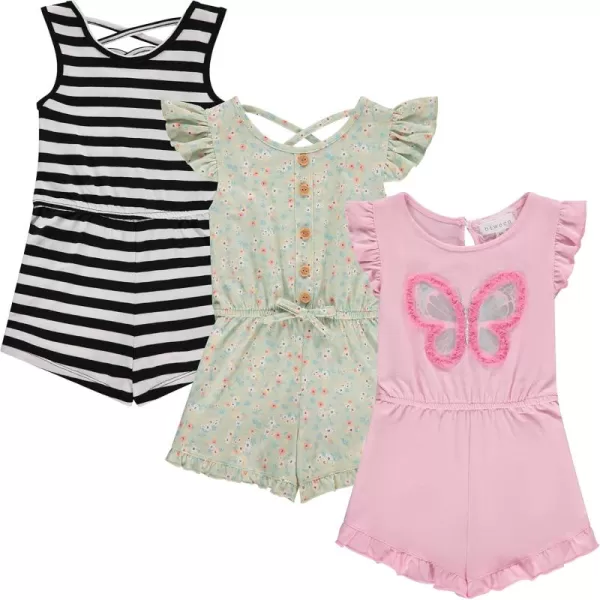 BTween 3-Pack Girls' Jumpsuits &amp; Rompers - Sleeveless &amp; Flutter Sleeve One Piece Overall Suit for Kids