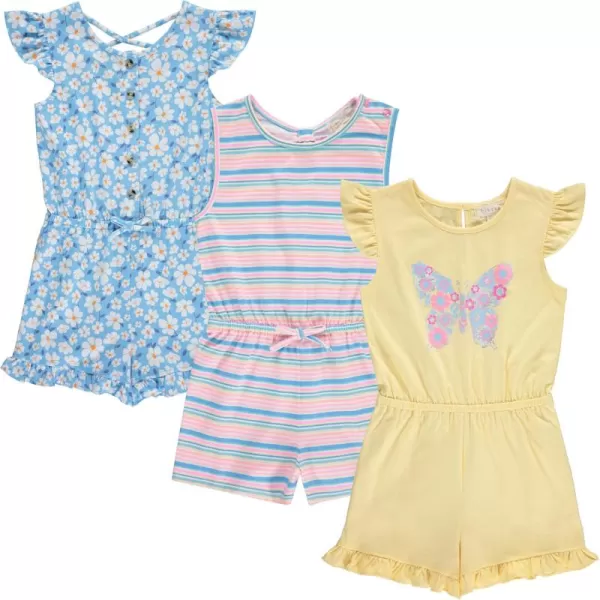 BTween 3-Pack Girls' Jumpsuits &amp; Rompers - Sleeveless &amp; Flutter Sleeve One Piece Overall Suit for Kids