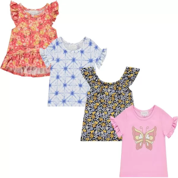 BTween 4-Pack Girls' Tops, Tees &amp; Blouses - Short Sleeve Tshirts, Ruffle Top and Off Shoulder Shirt Bundle