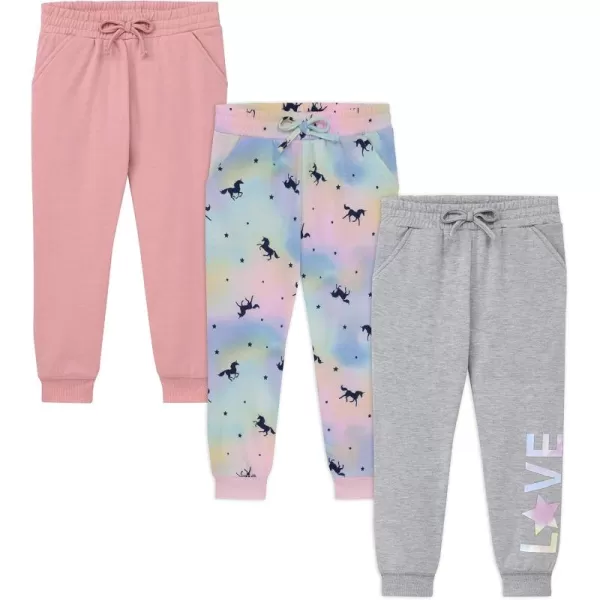 BTween Kids Girl's Fashion Stretch Waist Ultra Soft Jogger Pants Set - 3 Pack Bundle