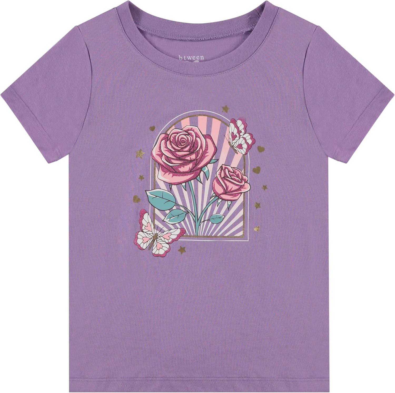 imageBTween Girls 4Piece Tops  Fashionable Short Sleeve TShirt  Casual Daily Shirt for Kids  Assorted ColorsBlue