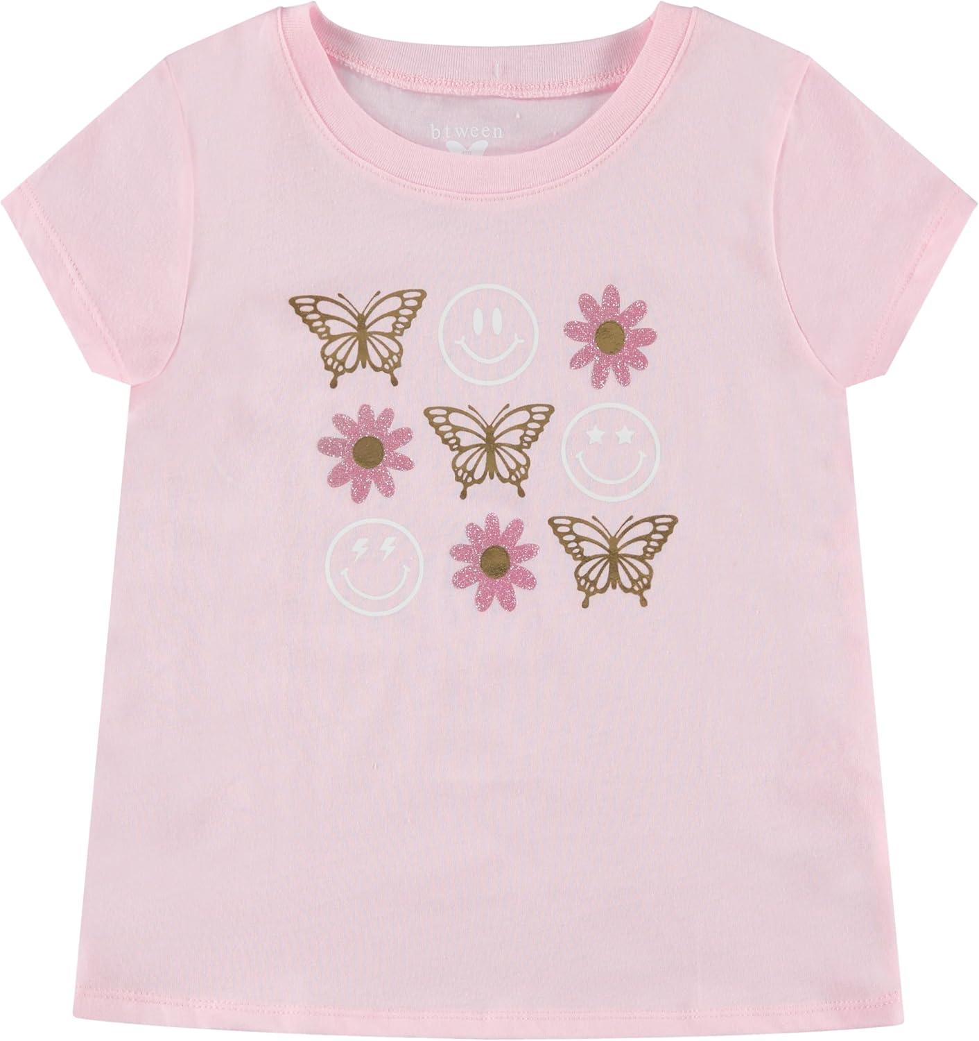 imageBTween Girls 4Piece Tops  Fashionable Short Sleeve TShirt  Casual Daily Shirt for Kids  Assorted ColorsShell
