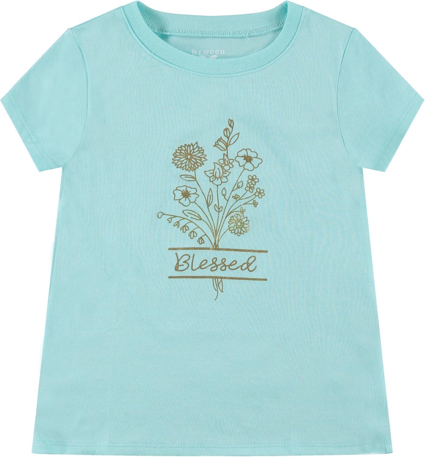 imageBTween Girls 4Piece Tops  Fashionable Short Sleeve TShirt  Casual Daily Shirt for Kids  Assorted ColorsShell
