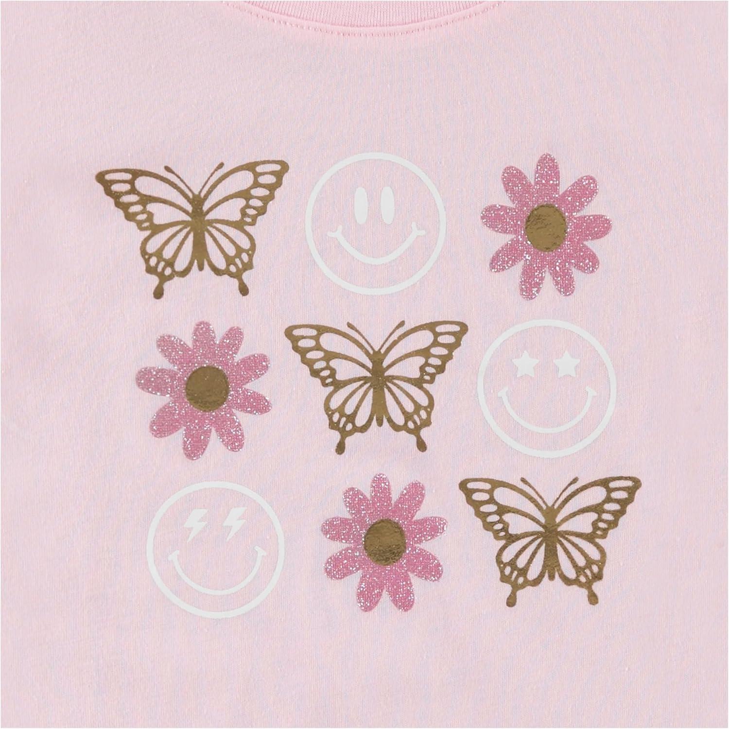 imageBTween Girls 4Piece Tops  Fashionable Short Sleeve TShirt  Casual Daily Shirt for Kids  Assorted ColorsShell