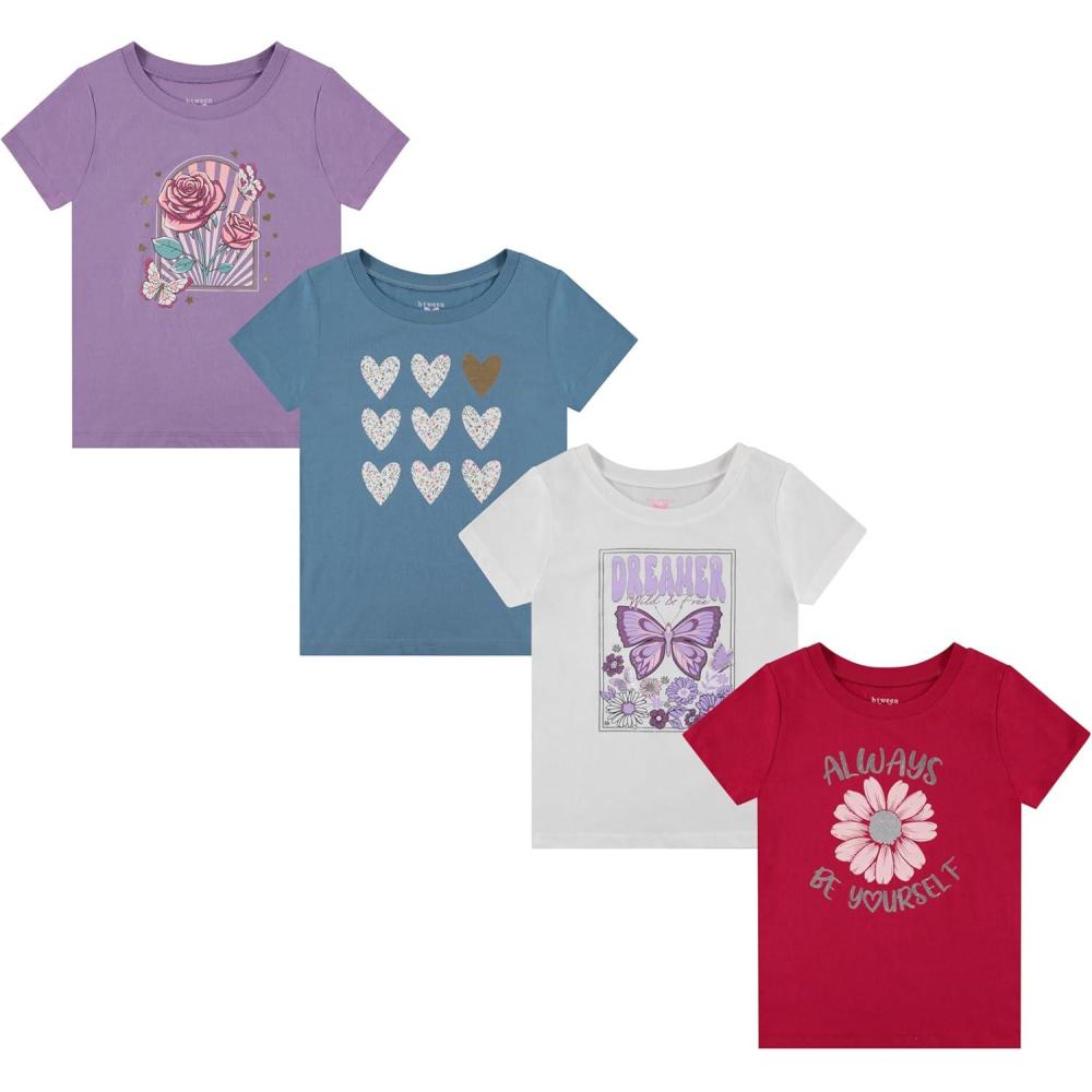 imageBTween Girls 4Piece Tops  Fashionable Short Sleeve TShirt  Casual Daily Shirt for Kids  Assorted ColorsBlue