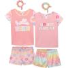 imageBTween Girls 4 Pack Sleep Shirt Shorts ampamp Scrunchie Lounging Summer Sleepwear Pajama Set