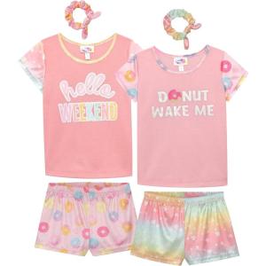 imageBTween Girls 4 Pack Sleep Shirt Shorts ampamp Scrunchie Lounging Summer Sleepwear Pajama Set