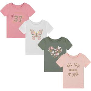 imageBTween Girls 4Piece Tops  Fashionable Short Sleeve TShirt  Casual Daily Shirt for Kids  Assorted ColorsRed
