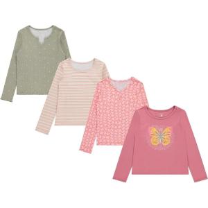 imageBTween Girls 4Pack Long Sleeve Fashion Ribbed Tops  Cotton Blend Fun ampamp Vibrant DesignsBlush