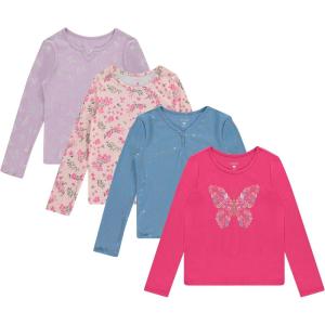 imageBTween Girls 4Pack Long Sleeve Fashion Ribbed Tops  Cotton Blend Fun ampamp Vibrant DesignsFlora