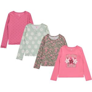 imageBTween Girls 4Pack Long Sleeve Fashion Ribbed Tops  Cotton Blend Fun ampamp Vibrant DesignsFlowr