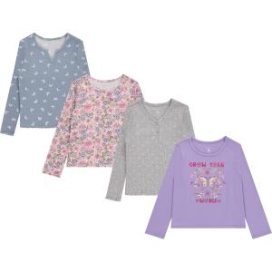 imageBTween Girls 4Pack Long Sleeve Fashion Ribbed Tops  Cotton Blend Fun ampamp Vibrant DesignsLilac