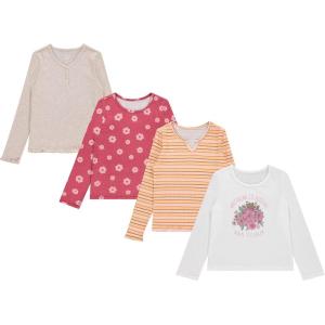 imageBTween Girls 4Pack Long Sleeve Fashion Ribbed Tops  Cotton Blend Fun ampamp Vibrant DesignsOatm