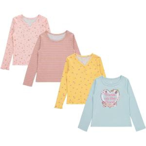 imageBTween Girls 4Pack Long Sleeve Fashion Ribbed Tops  Cotton Blend Fun ampamp Vibrant DesignsYelow