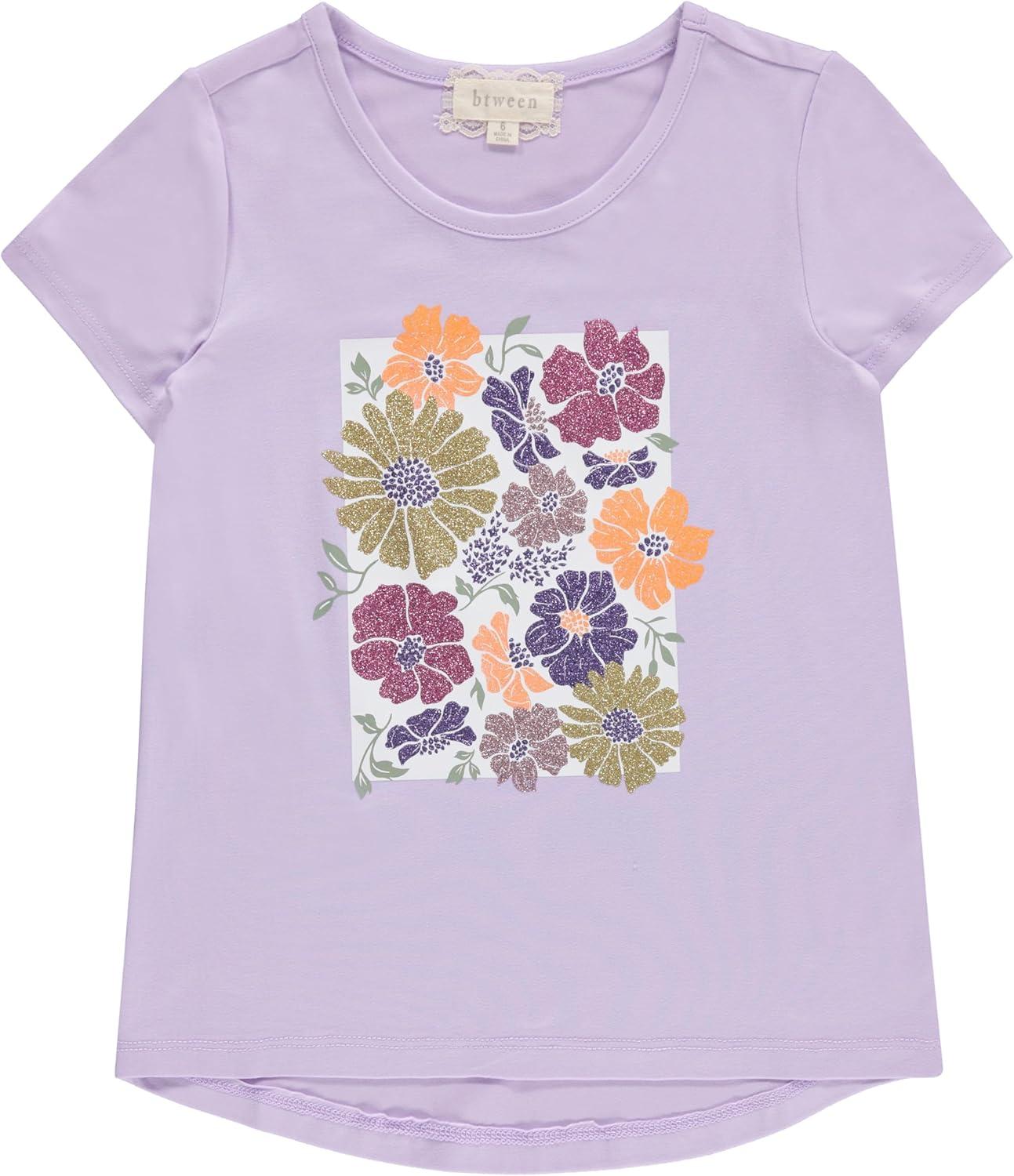 imageBTween Girls 4Piece Summer Tops  Fashionable Short Sleeve TShirt  Casual Daily Shirt for Kids  Assorted ColorsLilac
