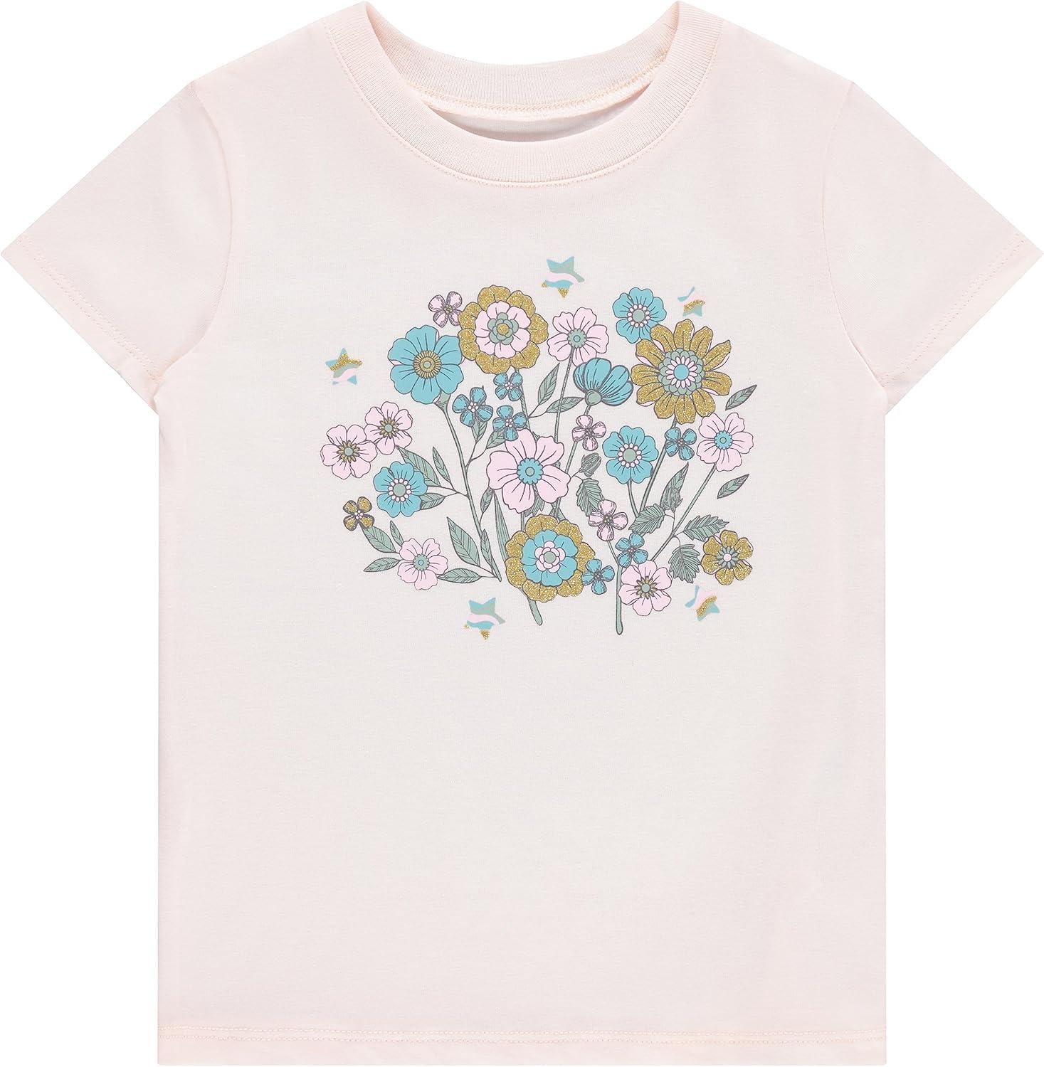 imageBTween Girls 4Piece Summer Tops  Fashionable Short Sleeve TShirt  Casual Daily Shirt for Kids  Assorted ColorsPeach