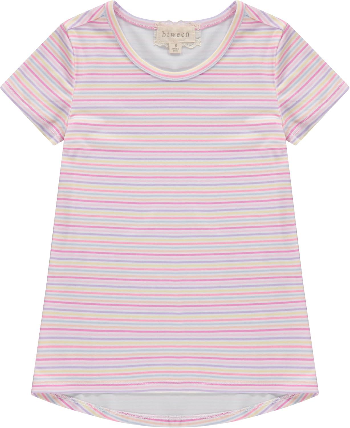 imageBTween Girls 4Piece Summer Tops  Fashionable Short Sleeve TShirt  Casual Daily Shirt for Kids  Assorted ColorsStrip