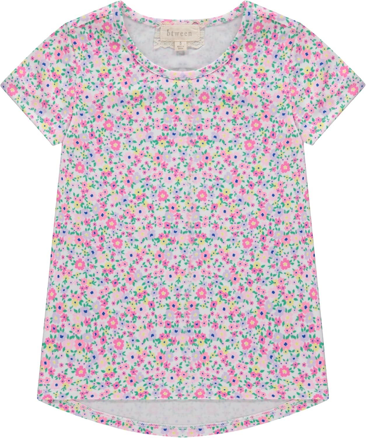 imageBTween Girls 4Piece Summer Tops  Fashionable Short Sleeve TShirt  Casual Daily Shirt for Kids  Assorted ColorsStrip