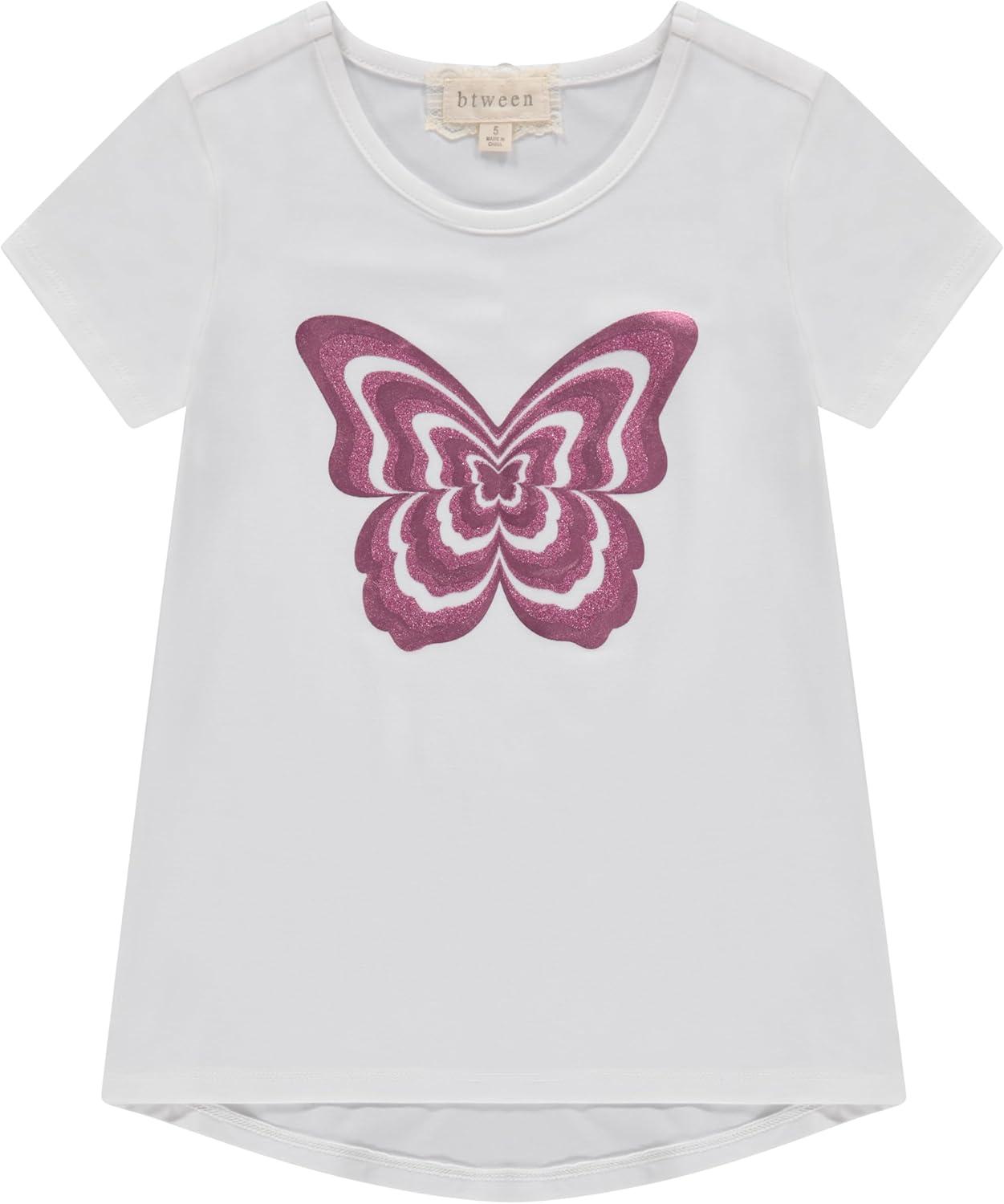 imageBTween Girls 4Piece Summer Tops  Fashionable Short Sleeve TShirt  Casual Daily Shirt for Kids  Assorted ColorsStrip