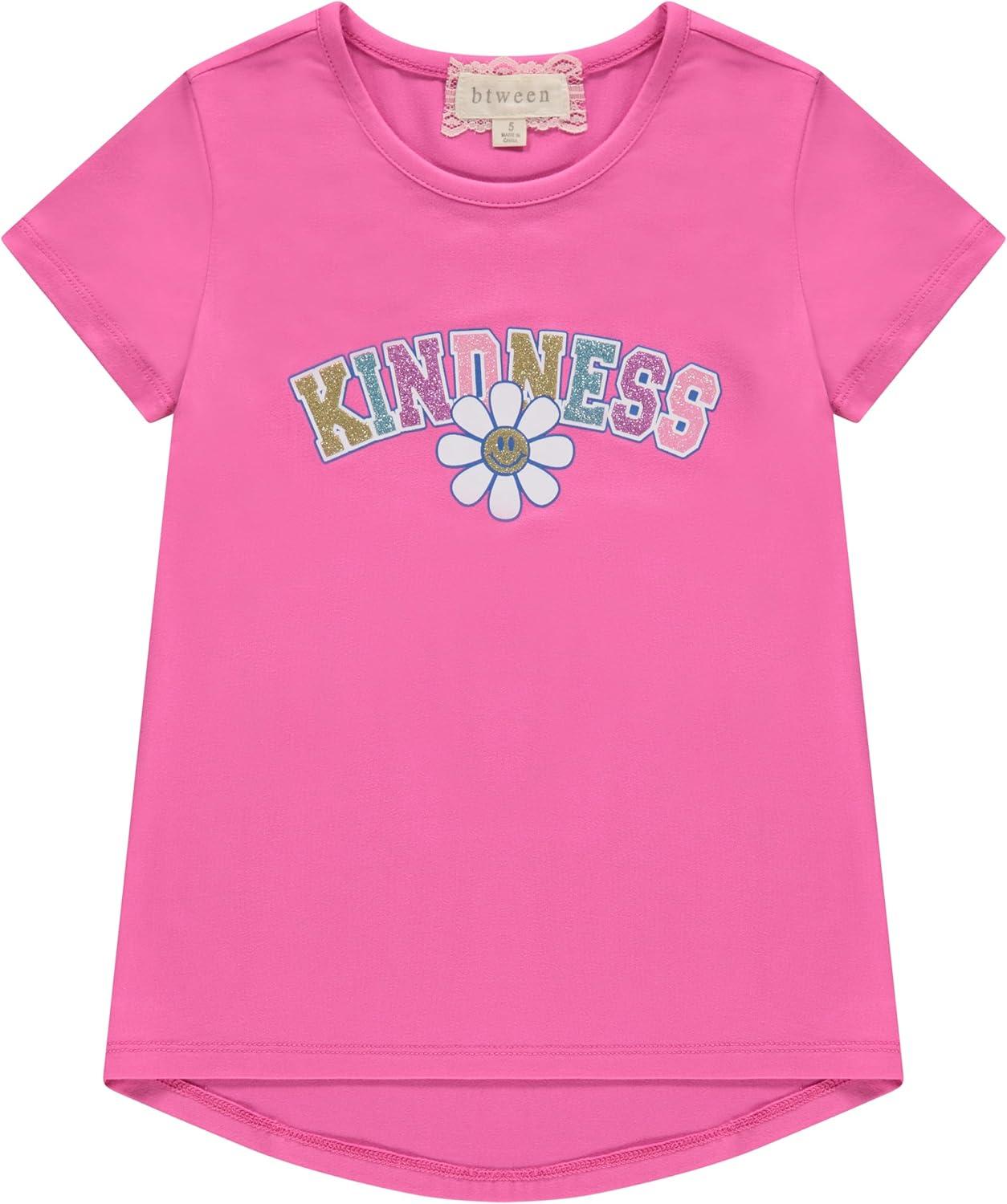 imageBTween Girls 4Piece Summer Tops  Fashionable Short Sleeve TShirt  Casual Daily Shirt for Kids  Assorted ColorsStrip