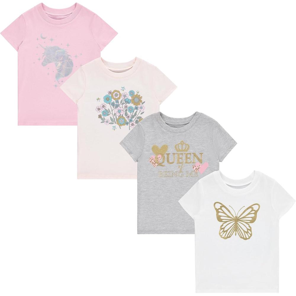 imageBTween Girls 4Piece Summer Tops  Fashionable Short Sleeve TShirt  Casual Daily Shirt for Kids  Assorted ColorsPeach