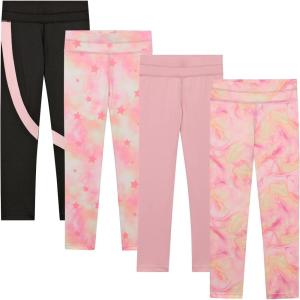 imageBTween Girls 4 pack Leggings Set Exercise Sports Tights with Wide Waistband for GirlsBlack