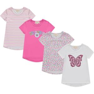 imageBTween Girls 4Piece Summer Tops  Fashionable Short Sleeve TShirt  Casual Daily Shirt for Kids  Assorted ColorsStrip