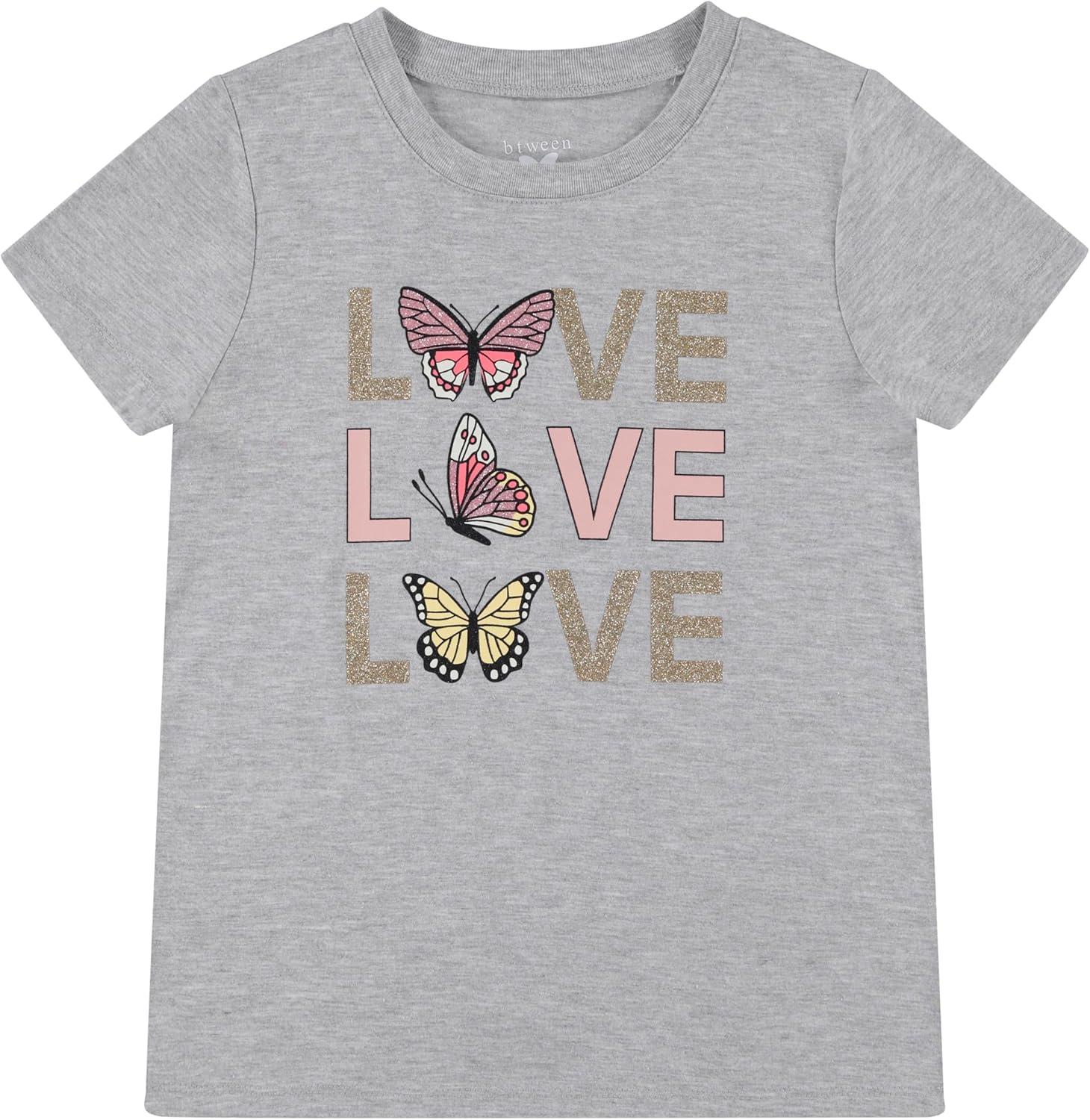 imageBTween Girls 4 Piece Tops Fashionable Short Sleeve TShirt Casual Daily Shirt for Kids Assorted ColorsAzpnk 1