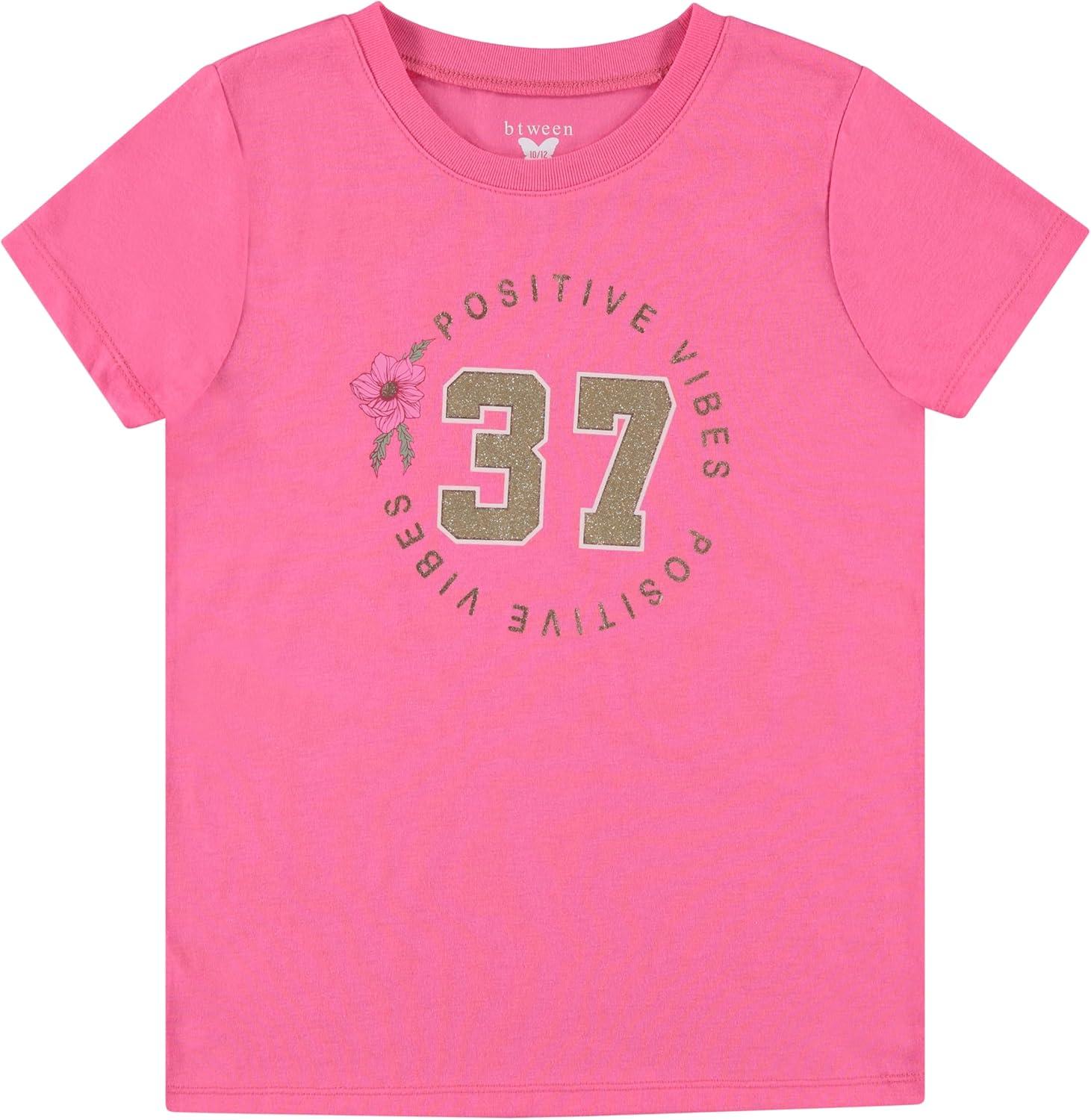 imageBTween Girls 4 Piece Tops Fashionable Short Sleeve TShirt Casual Daily Shirt for Kids Assorted ColorsAzpnk 1