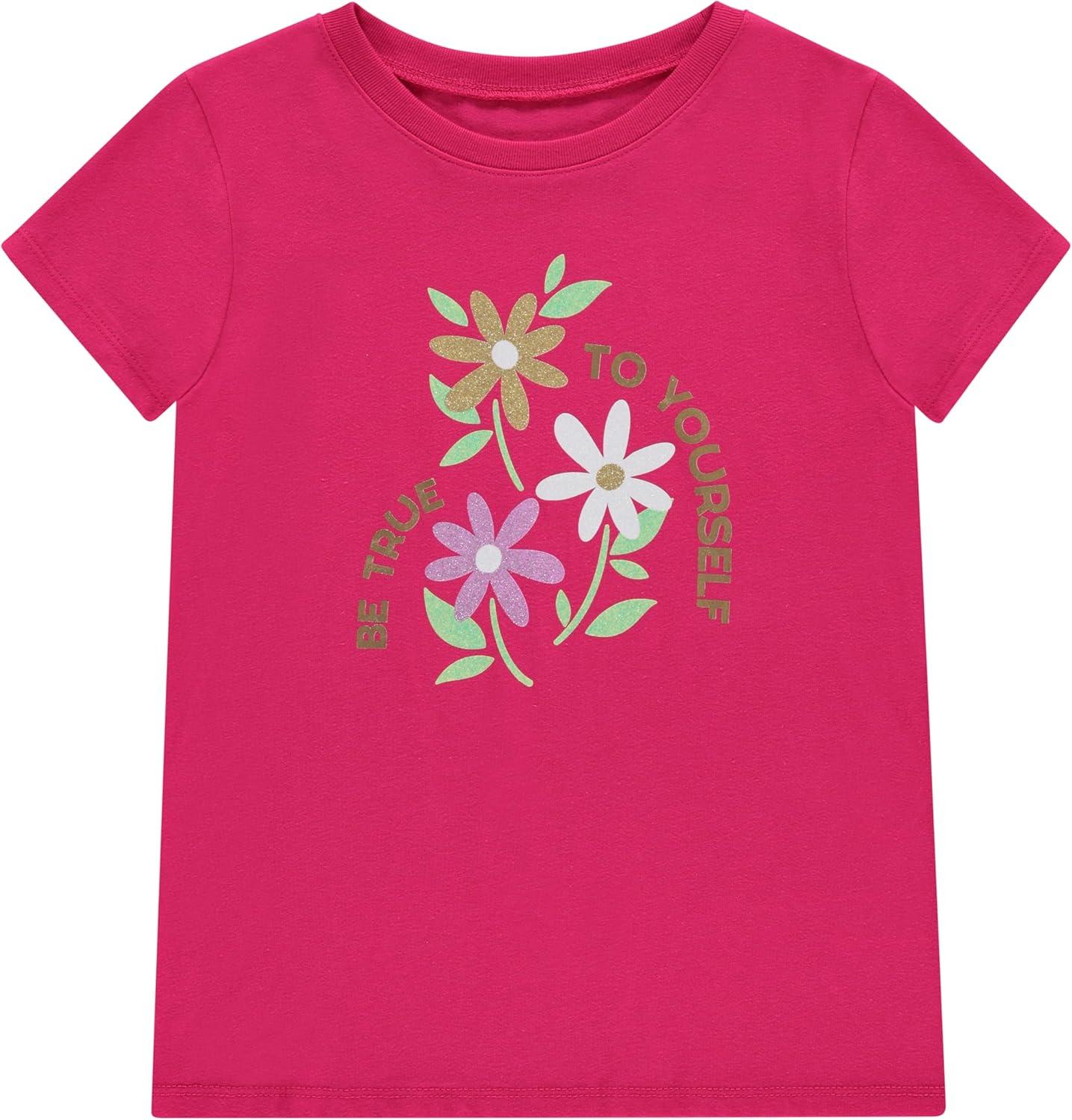 imageBTween Girls 4 Piece Tops Fashionable Short Sleeve TShirt Casual Daily Shirt for Kids Assorted ColorsGreen 1