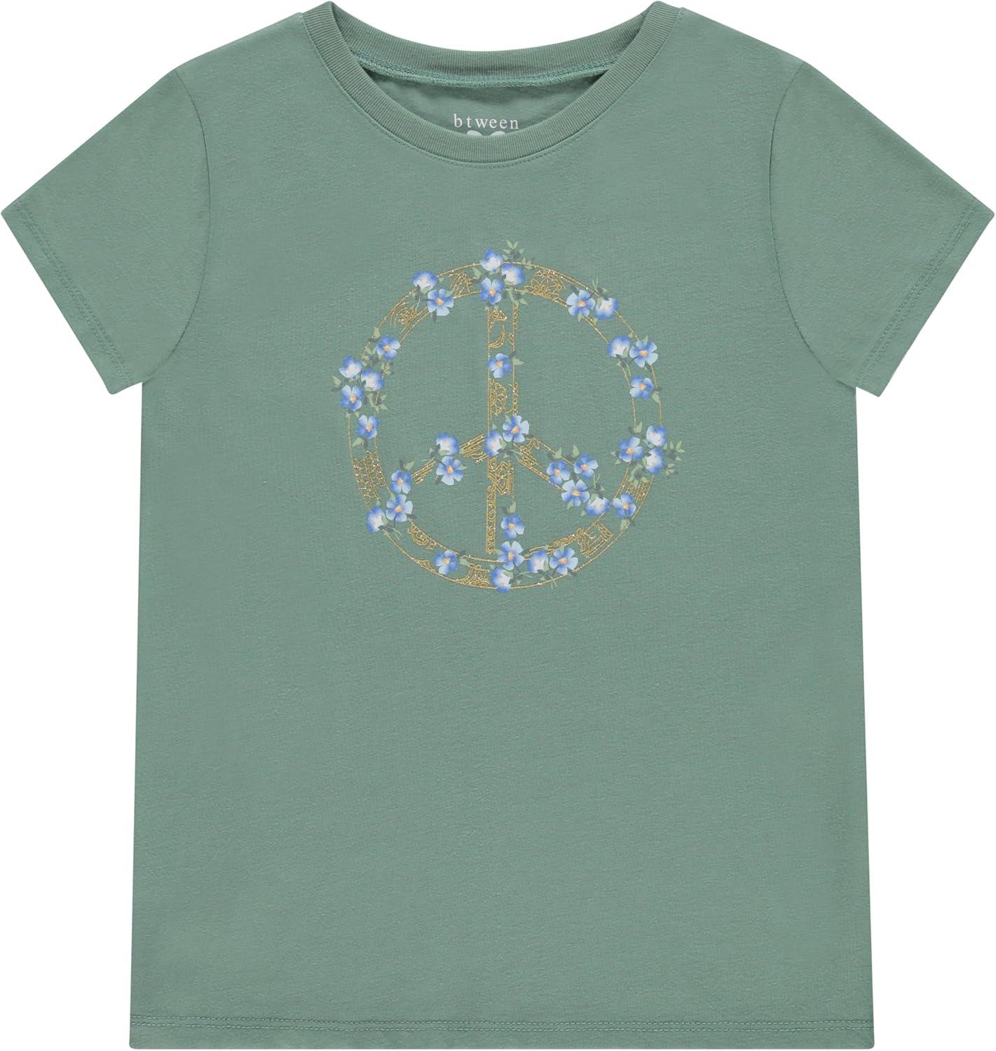 imageBTween Girls 4 Piece Tops Fashionable Short Sleeve TShirt Casual Daily Shirt for Kids Assorted ColorsGreen 1