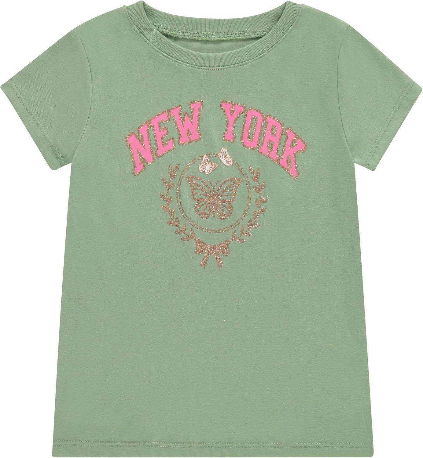 imageBTween Girls 4 Piece Tops Fashionable Short Sleeve TShirt Casual Daily Shirt for Kids Assorted ColorsHgrey 1