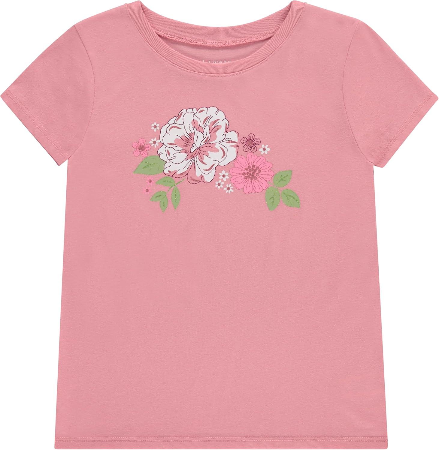 imageBTween Girls 4 Piece Tops Fashionable Short Sleeve TShirt Casual Daily Shirt for Kids Assorted ColorsSand 1