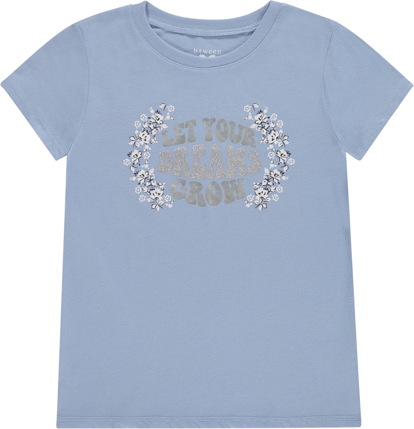 imageBTween Girls 4 Piece Tops Fashionable Short Sleeve TShirt Casual Daily Shirt for Kids Assorted ColorsSand 1