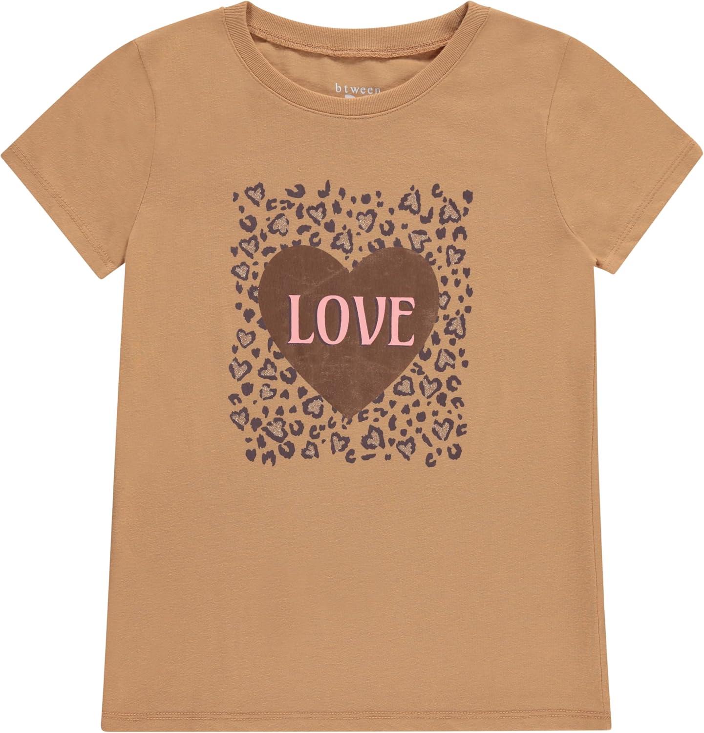imageBTween Girls 4 Piece Tops Fashionable Short Sleeve TShirt Casual Daily Shirt for Kids Assorted ColorsSand 1