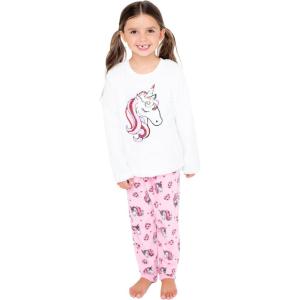 imageBTween Wooby Pajamas for Girls Kids PJs with Plush Shirt Pants Two Piece Animal Sleepwear Jammies Unicorn or Fox DesignIvory