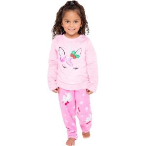 imageBTween Wooby Pajamas for Girls Kids PJs with Plush Shirt Pants Two Piece Animal Sleepwear Jammies Unicorn or Fox DesignPink