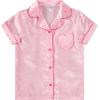 imageBTween Girls Satin Pajama Set 4 Pack Short Sleeve ButtonDown Sleepwear for Kids Soft and Breathable NightwearHeart
