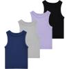 imageGirls 4 Pack Ribbed Tank Tops Sleeveless Cotton Blend Tees for Everyday Wear Layering or Summer Outfits Sizes 414Blue