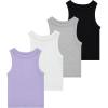 imageGirls 4 Pack Ribbed Tank Tops Sleeveless Cotton Blend Tees for Everyday Wear Layering or Summer Outfits Sizes 414Laven