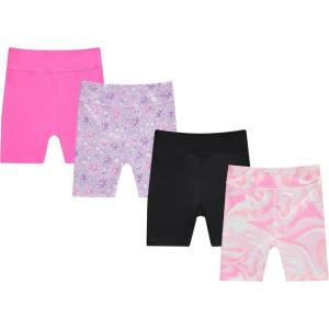 imageBTween Girls 4 Pack Bike Shorts Stretchy Soft High Waist Athletic Shorts for Kids with Fun Prints ColorsMarbl