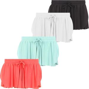 imageGirls 4 Pack Butterfly Shorts Lightweight Flowing Athletic Shorts with Elastic Waist Drawstring Sizes 416Basc1