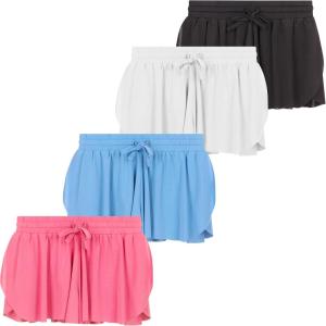 imageGirls 4 Pack Butterfly Shorts Lightweight Flowing Athletic Shorts with Elastic Waist Drawstring Sizes 416Basic