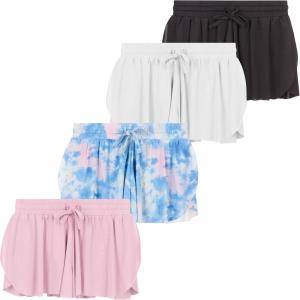imageGirls 4 Pack Butterfly Shorts Lightweight Flowing Athletic Shorts with Elastic Waist Drawstring Sizes 416Ice
