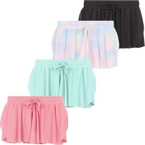 imageGirls 4 Pack Butterfly Shorts Lightweight Flowing Athletic Shorts with Elastic Waist Drawstring Sizes 416Tydye
